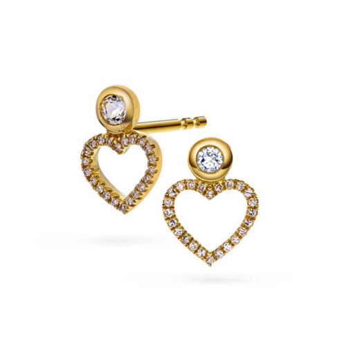 Pan Jewelry - Ørepynt i 14k gult med diamanter og topas, hjerter