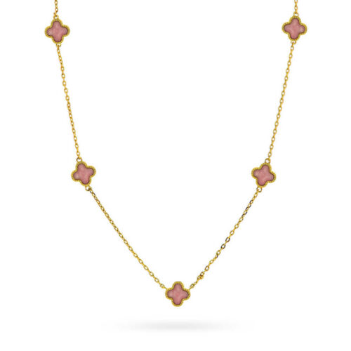 Pan Jewelry Trend - Halssmykke i forgyldt sølv med dus rosa kløver