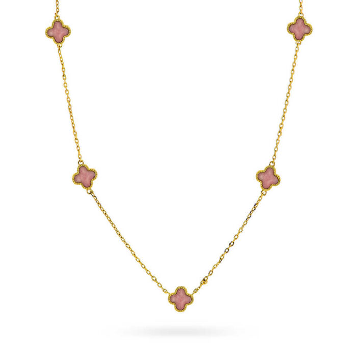Pan Jewelry Trend - Halssmykke i forgyldt sølv med dus rosa kløver
