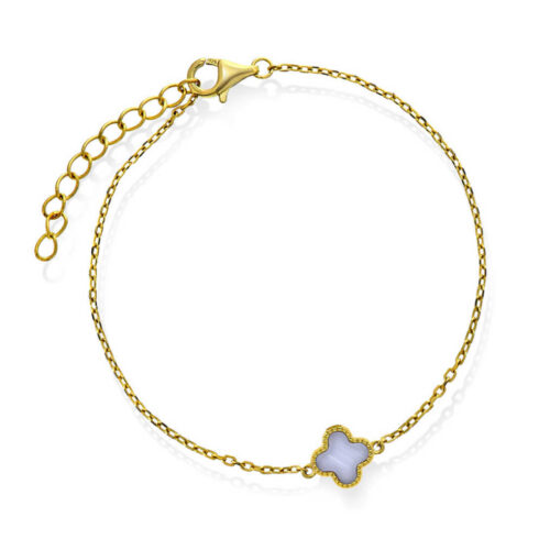 Pan Jewelry Trend - Armbånd i forgylt sølv med lyse blå kløver