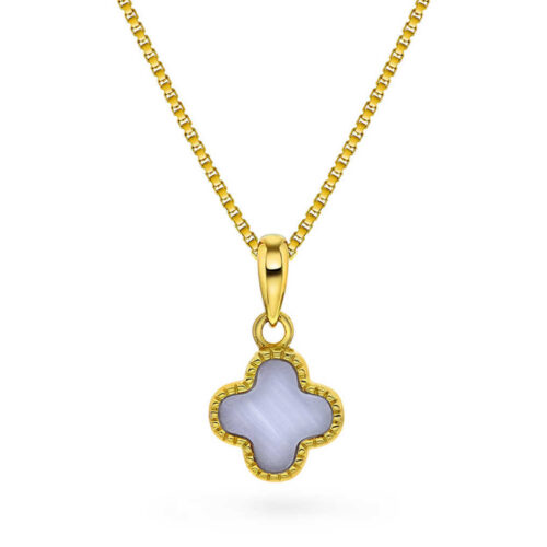 Pan Jewelry Trend - Halssmykke i forgyldt sølv med lyse blå kløver