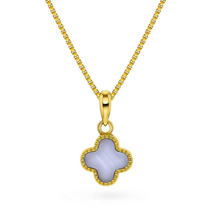 Pan Jewelry Trend - Halssmykke i forgyldt sølv med lyse blå kløver
