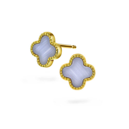 Pan Jewelry Trend - Ørepynt i forgyldt sølv med lyseblå sodalitt, firkløver