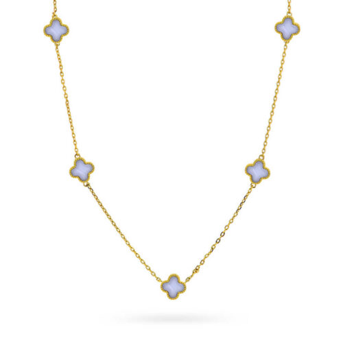 Pan Jewelry Trend - Halssmykke i forgyldt sølv med kløver i lyseblå sodalitt