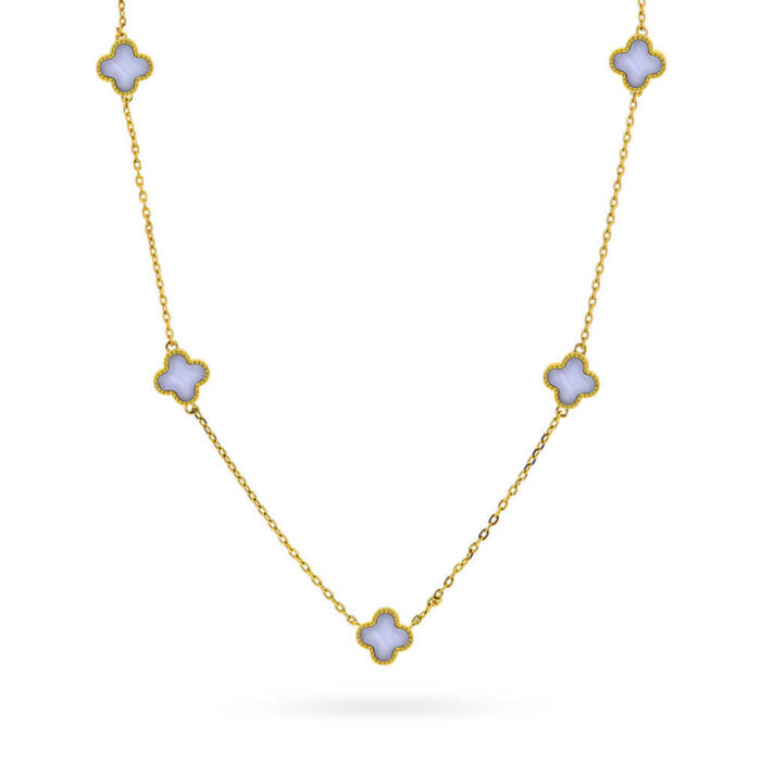Pan Jewelry Trend - Halssmykke i forgyldt sølv med kløver i lyseblå sodalitt