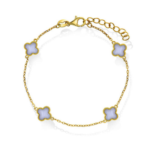 Pan Jewelry Trend - Armbånd i forgyldt sølv med kløver i lyseblå sodalitt