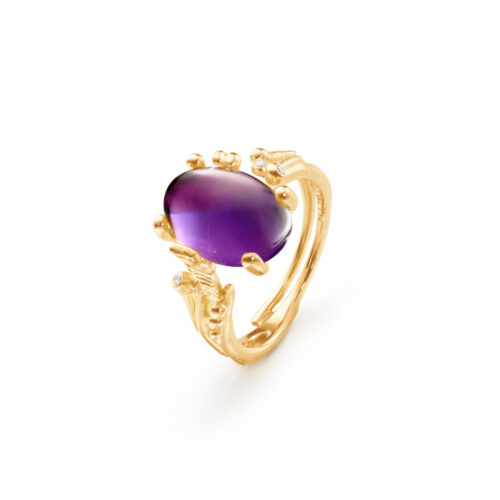 OLE LYNGGAARD COPENHAGEN  - BoHo ring small i 18k gult gull med ametyst og diamanter