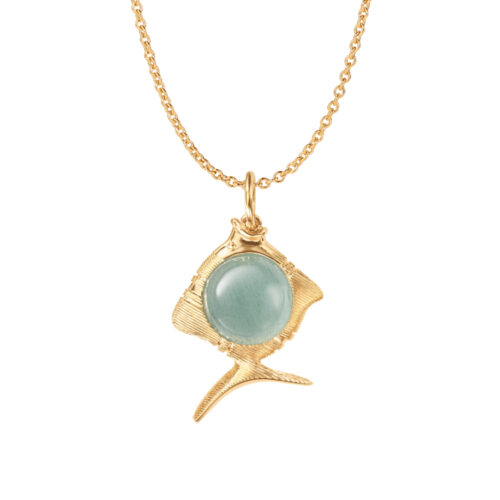 OLE LYNGGAARD COPENHAGEN - Young Fish anheng i 18k gult gull med Aquamarine