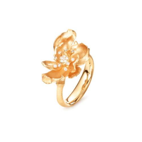 OLE LYNGGAARD COPENHAGEN  - Wild Rose Ring i 18k gult gull med 0,07ct diamanter
