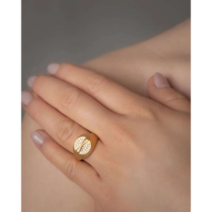 Dulong - Vega Relief signetring i 18k gult gull med diamanter - Bilde 2