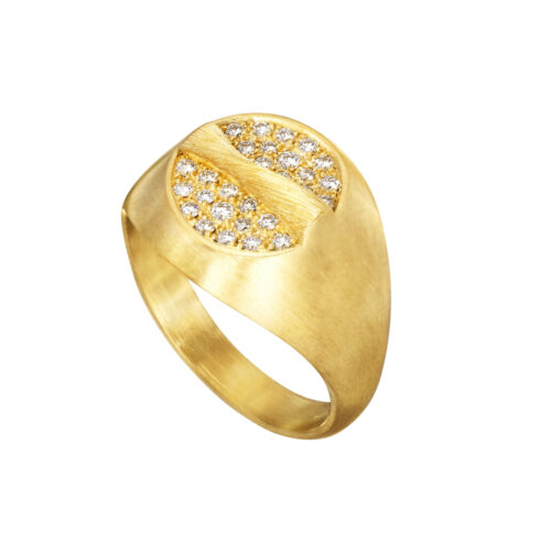 Dulong - Vega Relief signetring i 18k gult gull med diamanter