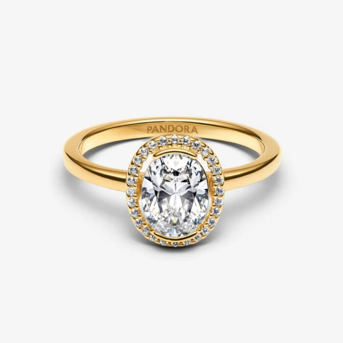 Pandora - Oval Funklende Halo Ring i 14 k forgylling - Bilde 4