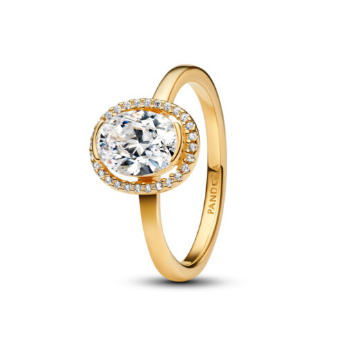 Pandora - Oval Funklende Halo Ring i 14 k forgylling