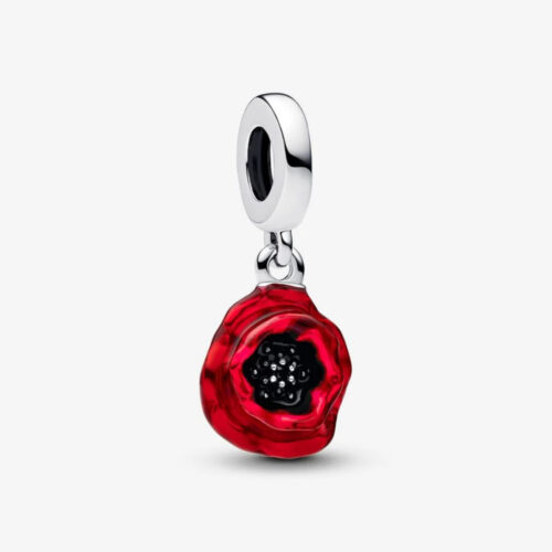 Pandora - Rød Blomst Hengende Charm