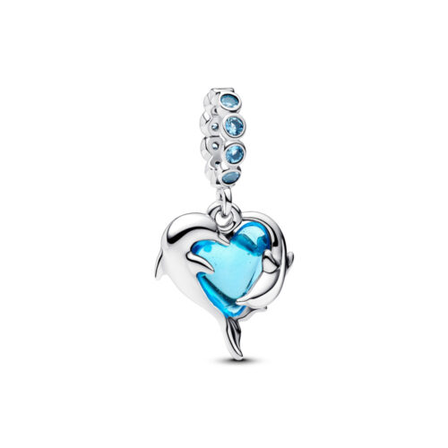 Pandora - Delfiner Hengende Charm i Blått Muranoglass