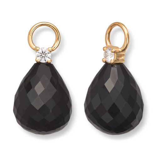 Diamonds by Frisenberg- Vedheng til creoler i gult gull 585 med facetert onyx dråpe og diamanter.