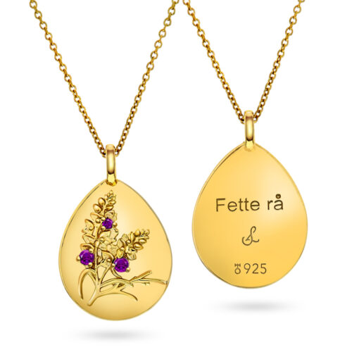 Sandra Lyng x Pan Jewelry - Amulett i forgylt sølv med Ametyst - "Fette Rå"