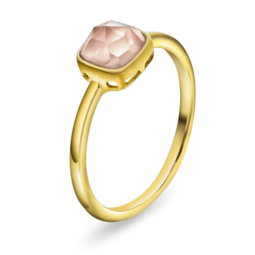 Sandra Lyng x Pan Jewelry - Ring i forgylt sølv med rosa opal - KJÆRLIGHET