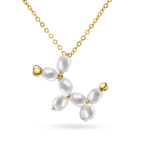 Sandra Lyng x Pan Jewelry - Halssmykke i forgylt sølv med ferskvannsperler, formet som en hund