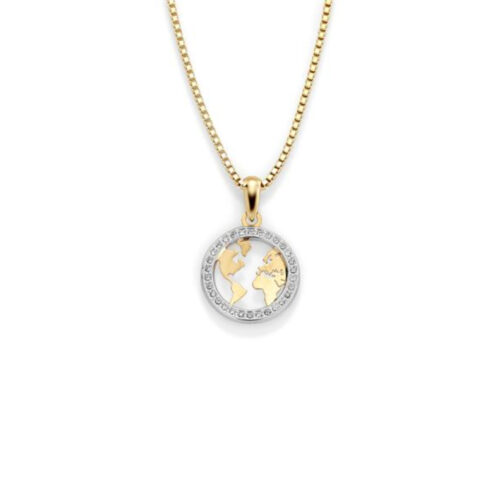 Forever by Gulldia - Worldmap anheng i 14k gult gull med forgylt kjede