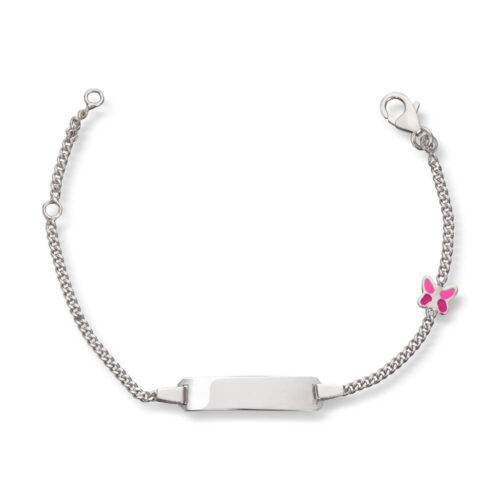 Silver by Frisenberg - Sølvarmbånd med ID-plate og rosa sommerfugl