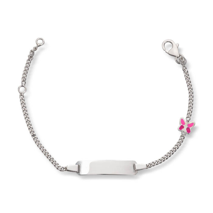 Silver by Frisenberg - Sølvarmbånd med ID-plate og rosa sommerfugl