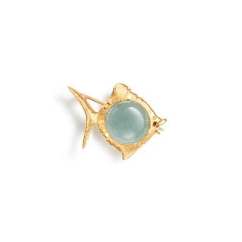 OLE LYNGGAARD COPENHAGEN - Young Fish Brosje i 18k gult gull med Aquamarine