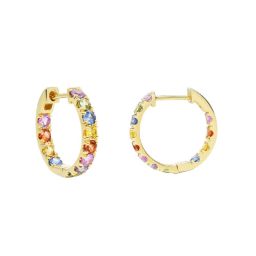 Gold By Frisenberg - Gull øreringer/ Creoler - Multicolor Rainbow Safirer