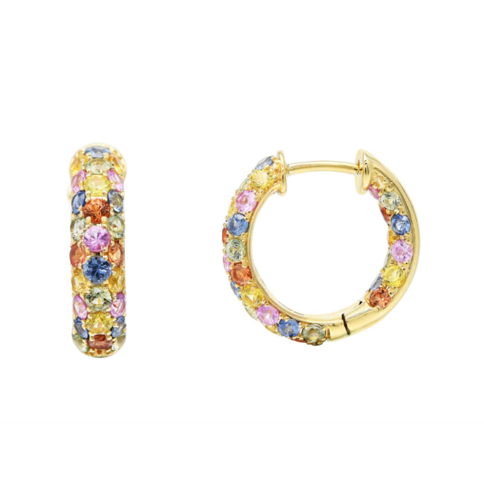 Gold By Frisenberg - Gull øreringer/ Creoler - Multicolor Rainbow Safirer