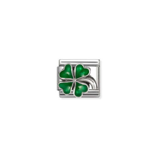 Nomination - Composable Classic SYMBOLS in stainless steel, enamel and 925 sterling silver (42_GREEN four-leaf clover)