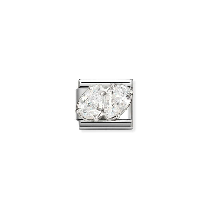 Nomination - Composable CL steel, CZ and 925 sterling silver (09_WHITE double drops)