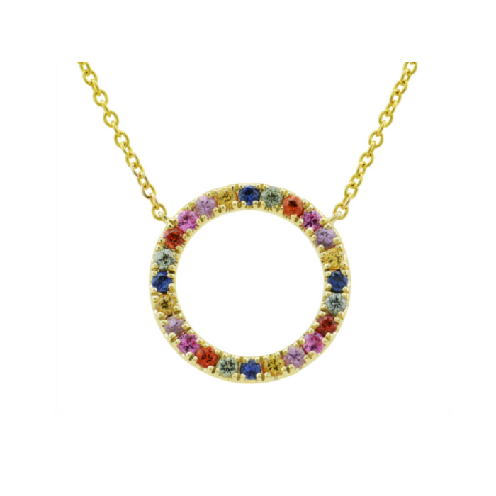Gold By Frisenberg - Gullanheng med kjede- Multicolor Rainbow Safirer