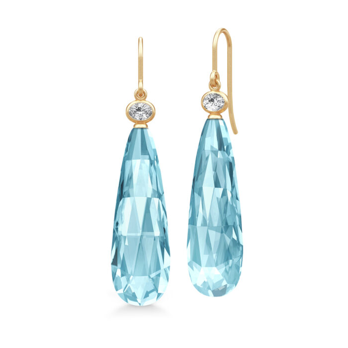 Julie Sandlau - Ofelia Drop ørepynt i forgylt sølv - Ice Blue