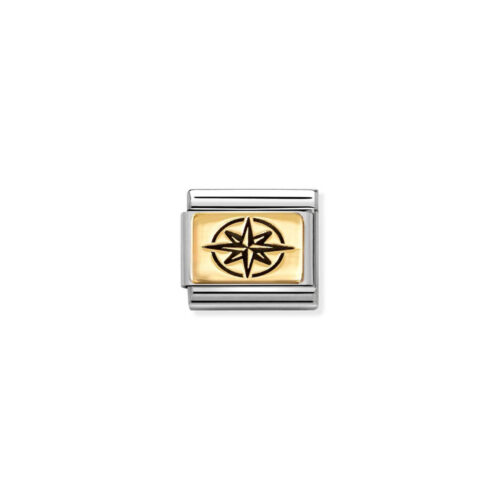 Nomination - Composable Classic PLATES (IC) in steel and 18k gold (63_Wind rose)