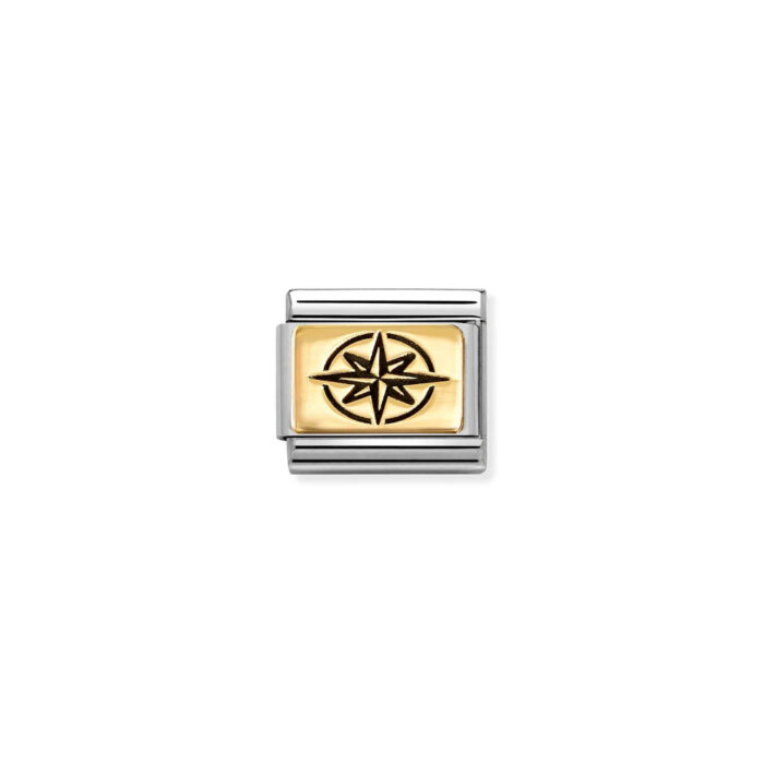 Nomination - Composable Classic PLATES (IC) in steel and 18k gold (63_Wind rose)