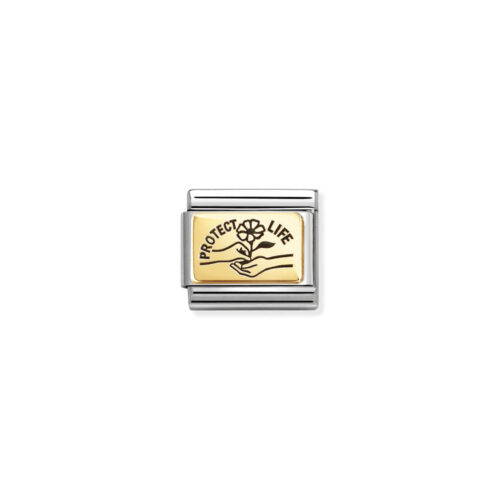 Nomination - Composable Classic PLATES (IC) in steel and 18k gold (66_Protect life)