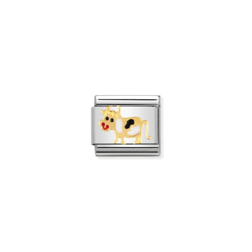 Nomination - COMPOSABLE Classic EARTH ANIMALS in stainless steel with enamel and 18k gold (04_Cow)