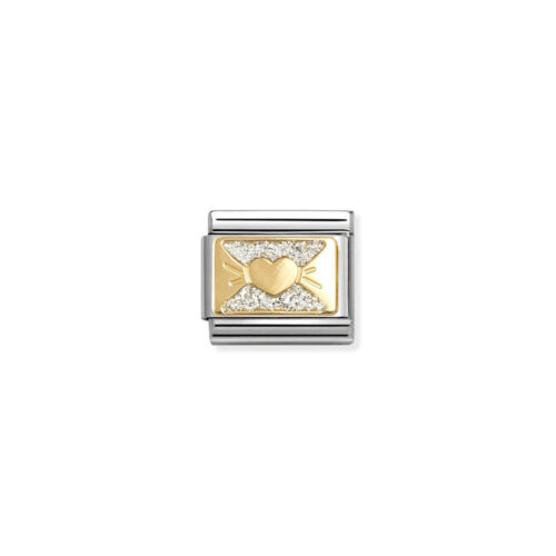 Nomination - Composable Classic GLITTER PLATES in steel, enamel and 18k gold (11_Heart bow)