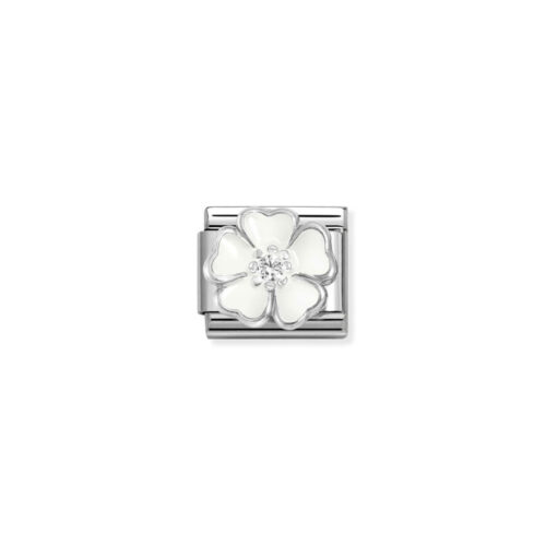 Nomination - Composable CL SIMBOLS stainless steel, enamel, Cub, Zirc and 925 sterling silver (15_WHITE white peach blossom)