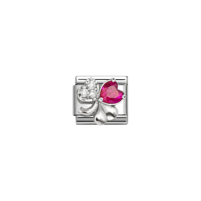 Nomination - Composable CL SYMBOLS steel, Cz and 925 sterling silver RICH (11_WHITE and RED clover)