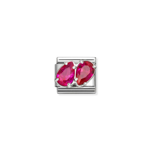 Nomination - Composable CL steel, CZ and 925 sterling silver (11_RED double drops)
