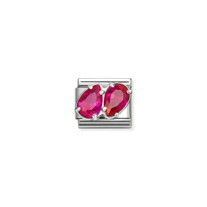 Nomination - Composable CL steel, CZ and 925 sterling silver (11_RED double drops)