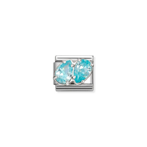 Nomination - Composable CL steel, CZ and 925 sterling silver (16_LIGHT BLUE double drops)
