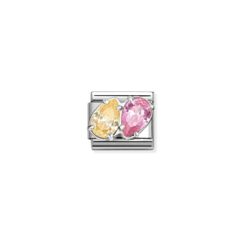 Nomination - Composable CL steel, CZ and 925 sterling silver (17_YELLOW-PINK double drops)