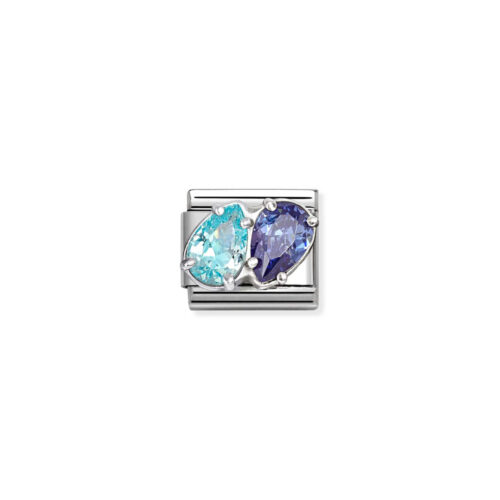 Nomination - Composable CL steel, CZ and 925 sterling silver (18_LIGHT BLUE-BLUE double drops)