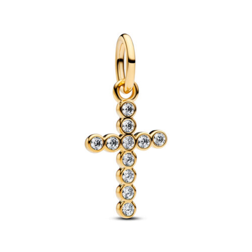 Pandora - Kors hengende charm med blanke stener - 14k forgylling