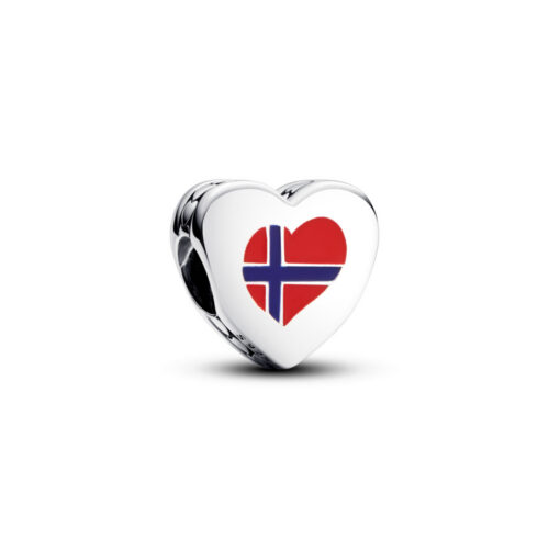 Pandora - Norway flag heart sterling silver charm with red and blue enamel