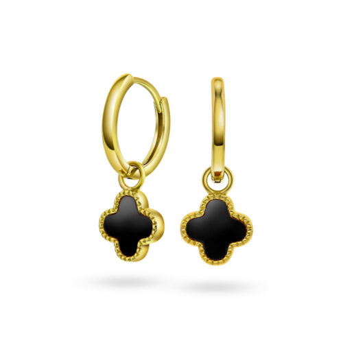 Pan Jewelry Trend - Øreringer i forgylt sølv med sort kløver
