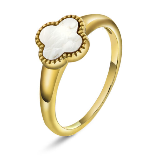 Pan Jewelry Trend - Kløver ring i forgylt sølv, perlemor