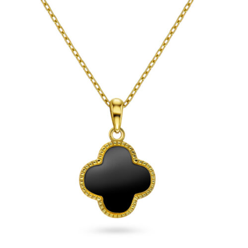 Pan Jewelry Trend - Halssmykke i forgylt sølv med sort kløver, stor